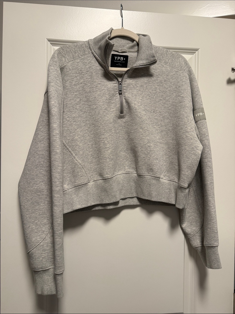 Abercrombie YPB Light Gray Cropped Quarter-Zip Sweatshirt